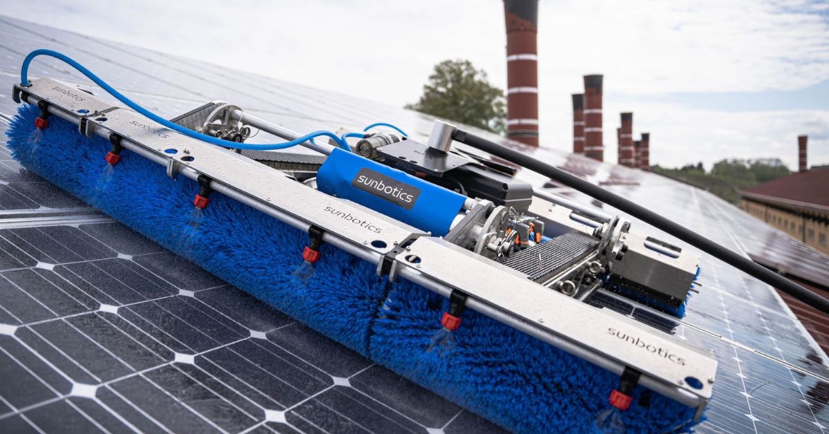 Our advanced SunBotics,  commercial solar cleaning robot at work. 